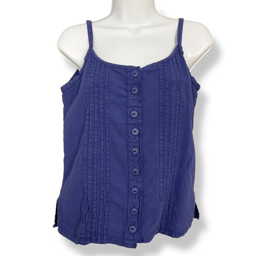 Manta Tank Top Pin Tuck Button-Up Size‎ Medium Women Indigo Blue Sleeveless Boho